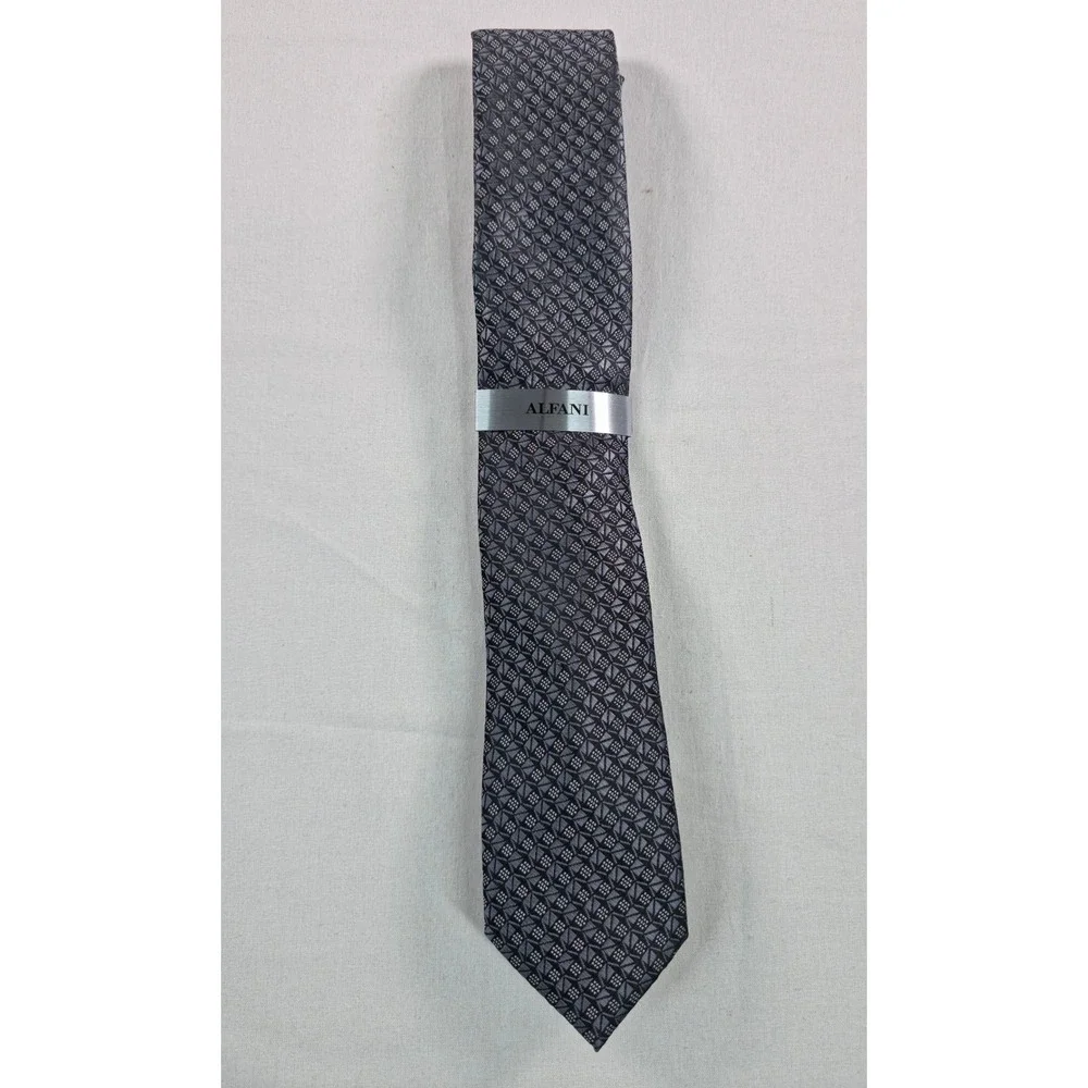 Alfani Mens Tie One Size Charcoal Beaver Geometric Pattern Necktie Luxury NWT